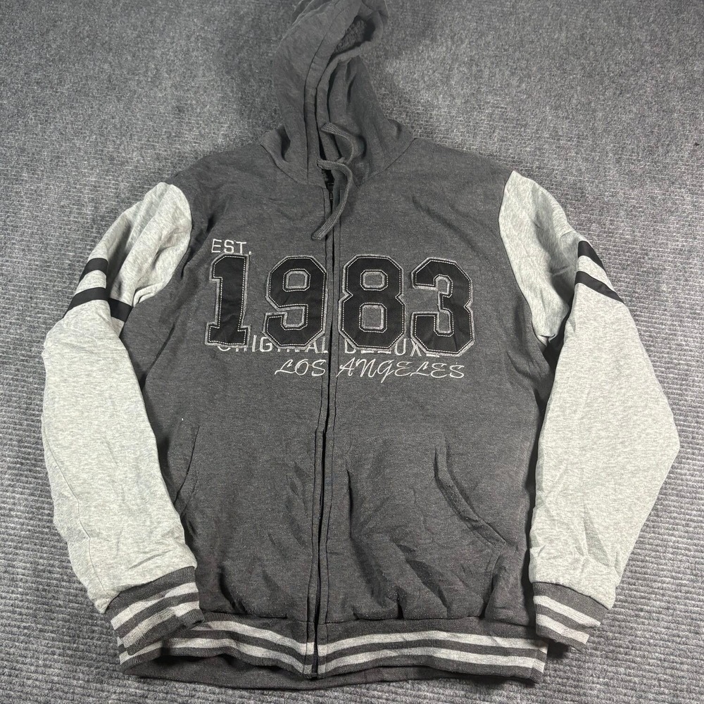 Original Deluxe Varsity Hoodie Mens XL Gray Excellent 1983 Los Angeles Sherpa
